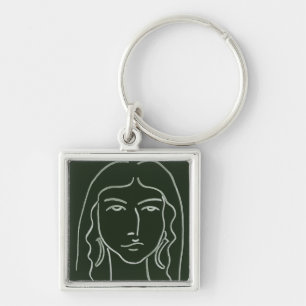 Malachite Portrait with Long Hair Key Ring