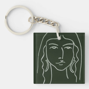Malachite Portrait with Long Hair Key Ring