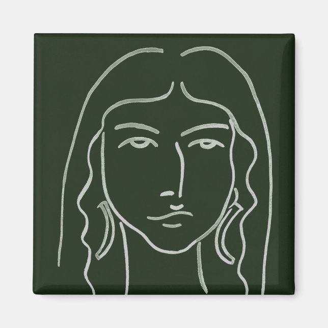 Malachite Portrait with Long Hair Magnet (Front)