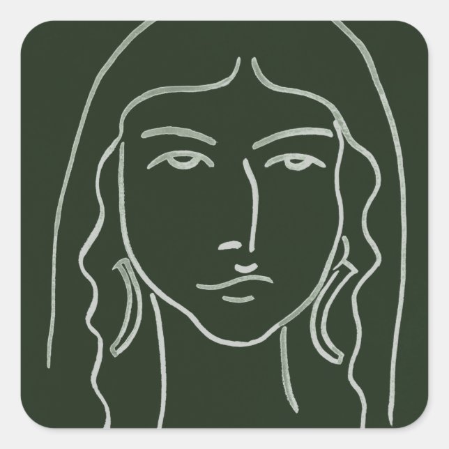 Malachite Portrait with Long Hair Square Sticker (Front)