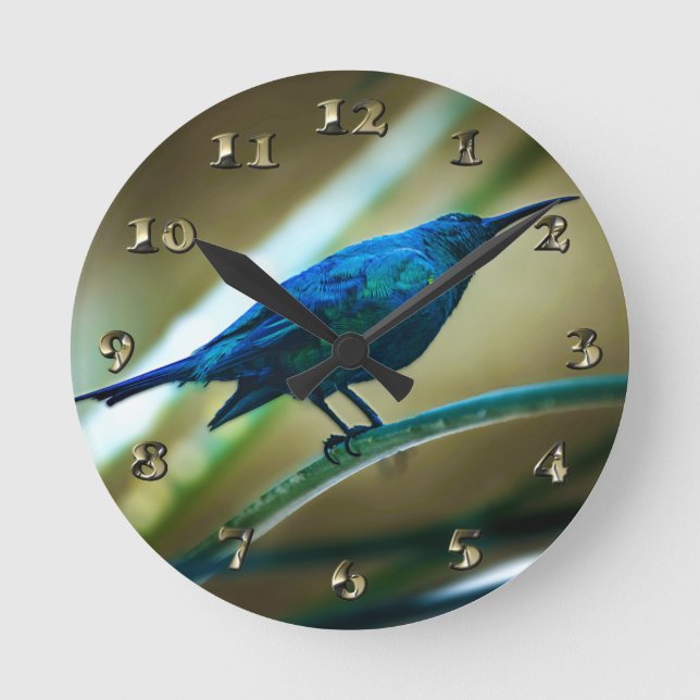 Malachite Sunbird Perched Closeup Round Clock (Front)