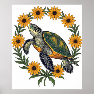 Malaclemys Terrapin And Black Eyed Susan Flowers Poster