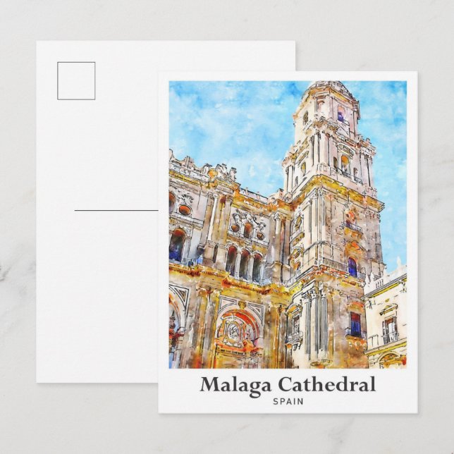 Malaga Cathedral Spain Travel Watercolor Postcard (Front/Back)