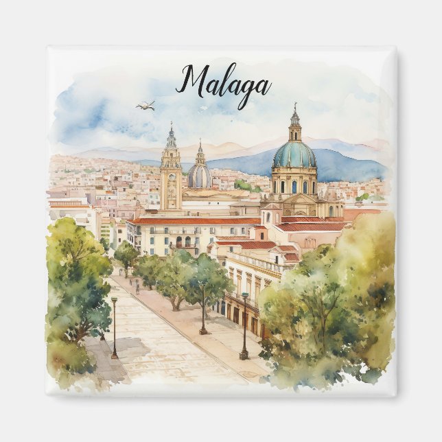 Malaga Spain Architecture Watercolor Magnet (Front)