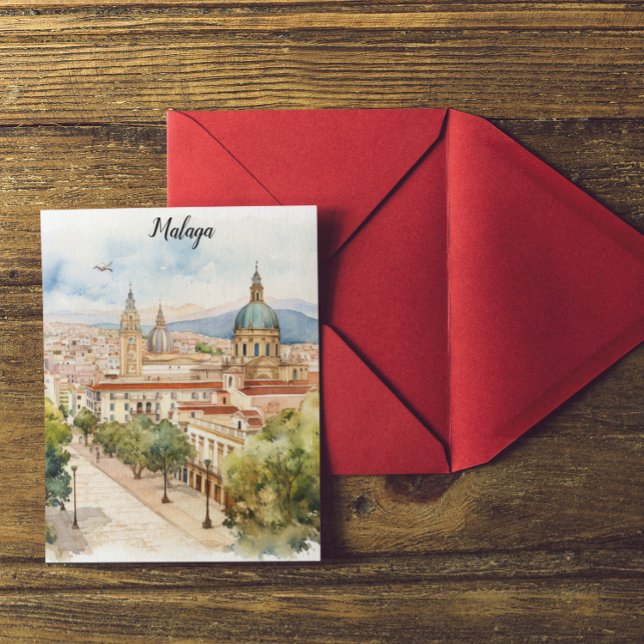 Malaga Spain Architecture Watercolor Postcard (Malaga Andalusia Spain Postcard)