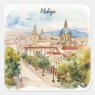 Malaga Spain Architecture Watercolor Square Sticker