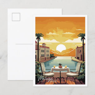 Malaga Spain Art vintage travel illustration Postcard