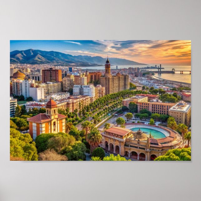 Malaga Spain Cityscape  Poster (Front)