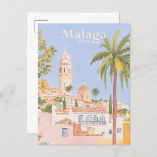 Malaga Spain Gouache Paint Illustration Travel Postcard