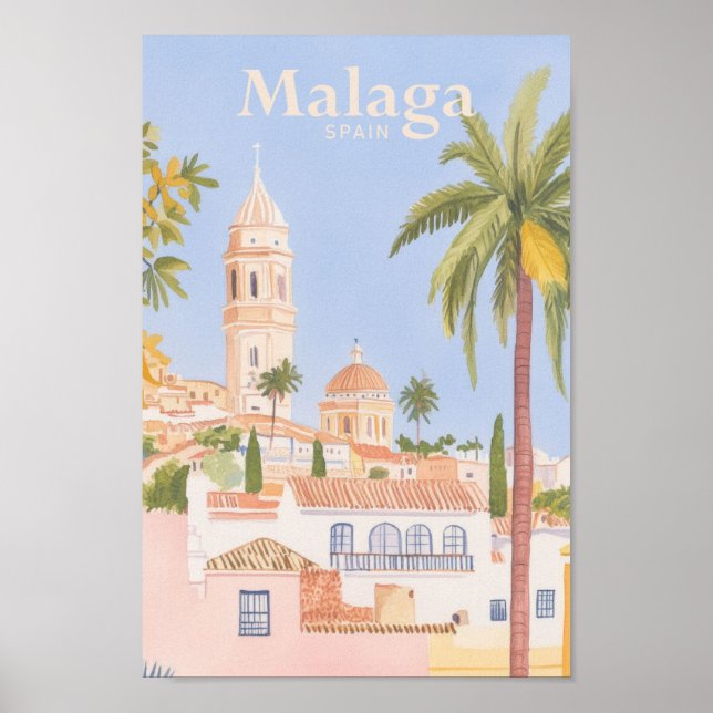 Malaga Spain Gouache Paint Illustration Travel Poster (Front)