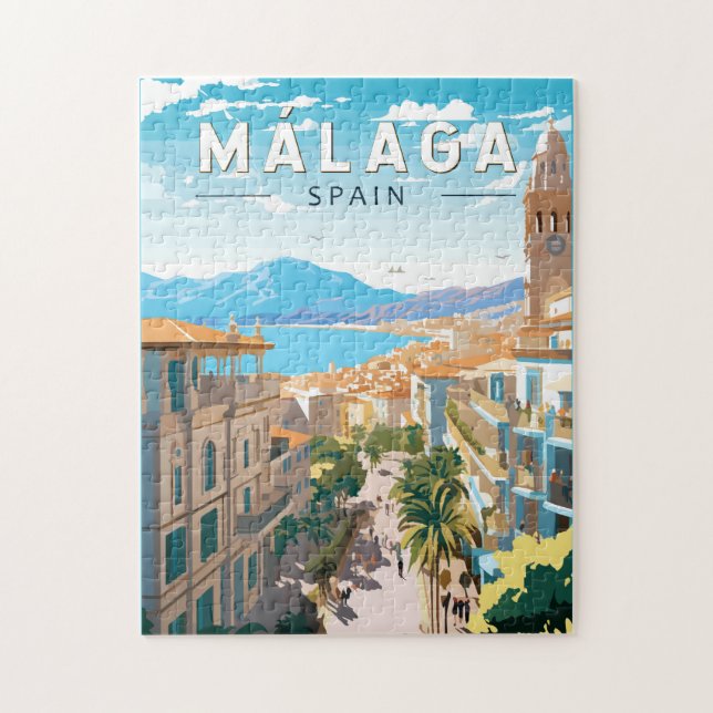 Malaga Spain Travel Art Vintage Jigsaw Puzzle (Vertical)
