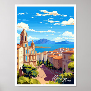 Malaga Spain Travel Vintage Illustration Poster