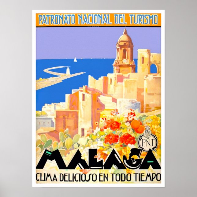 Malaga Spain vintage travel Poster (Front)
