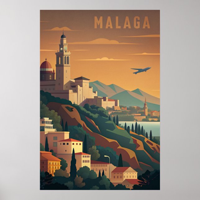 Malaga Spain vintage travel Poster (Front)
