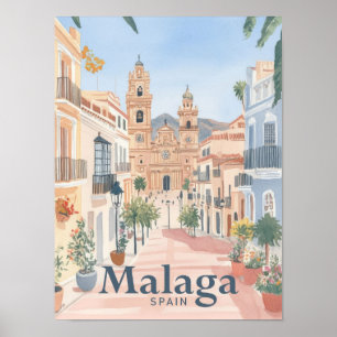 Malaga Spain Watercolor Painting Travel Poster
