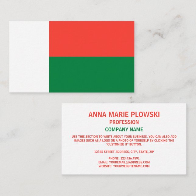 Malagasy Flag, Flag of Madagascar Business Card (Front/Back)