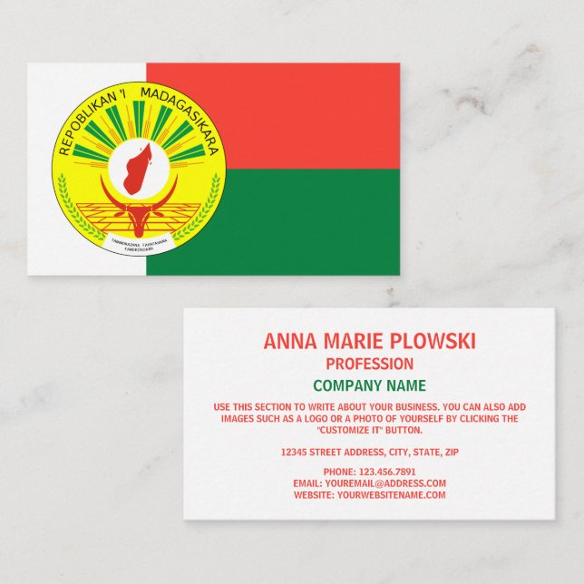 Malagasy Flag & Seal, Flag of Madagascar Business Card (Front/Back)
