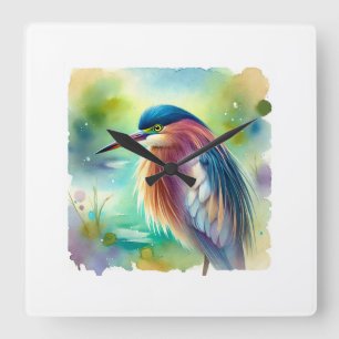 Malagasy Pond Heron 260824AREF118 - Watercolor Square Wall Clock