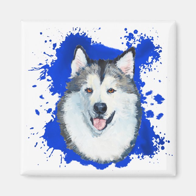Malamute Dog Blue Abstract Magnet (Front)