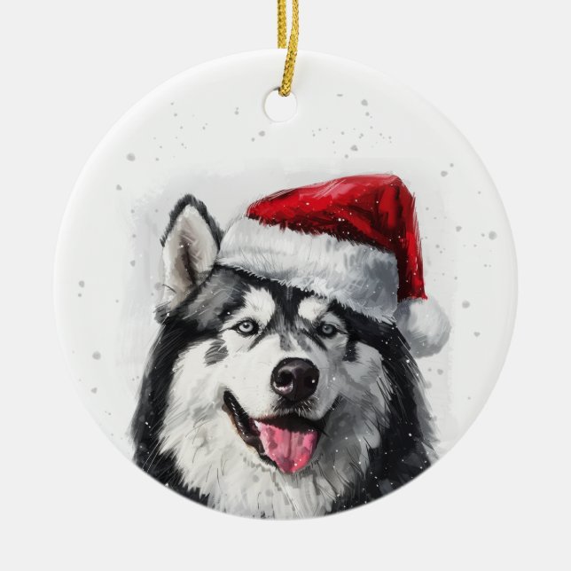 Malamute Dog Christmas Personalized Ceramic Tree Decoration (Front)