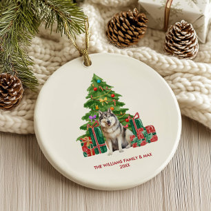 Malamute Dog Family Christmas Ceramic Tree Decoration