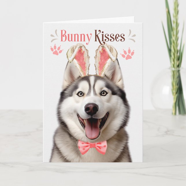 Malamute Dog in Bunny Ears for Easter Holiday Card (Front)