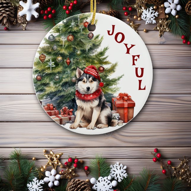 Malamute Dog in Scarf and Hat Christmas Ceramic Tree Decoration (Creator Uploaded)