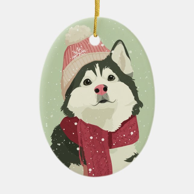 Malamute Holiday Keepsake Ceramic Tree Decoration (Front)