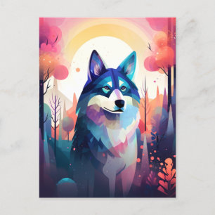 Malamute Husky Modern Abstract Dog Painting Art Postcard