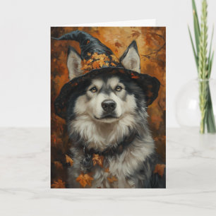 Malamute Witch Halloween Holiday Card