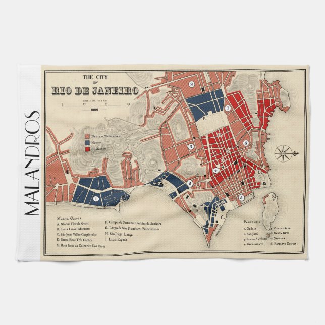 Malandros Rio map tea towel (Horizontal)