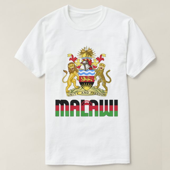 Malawi Flag and Coat Of Arms Patriotic T-Shirt (Design Front)