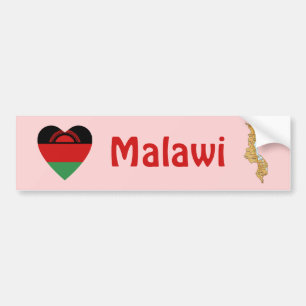 Malawi Flag Heart + Map Bumper Sticker