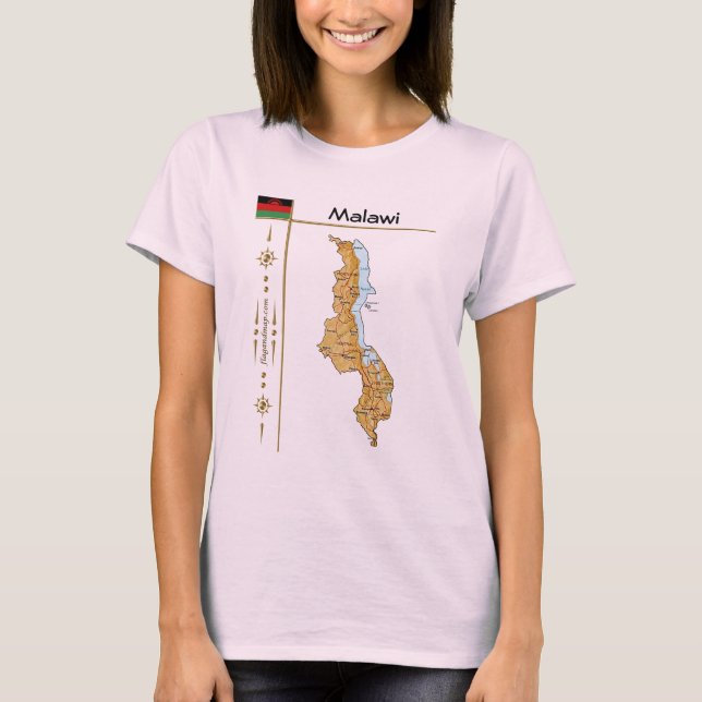 Malawi Flag + Map + Title T-Shirt (Front)