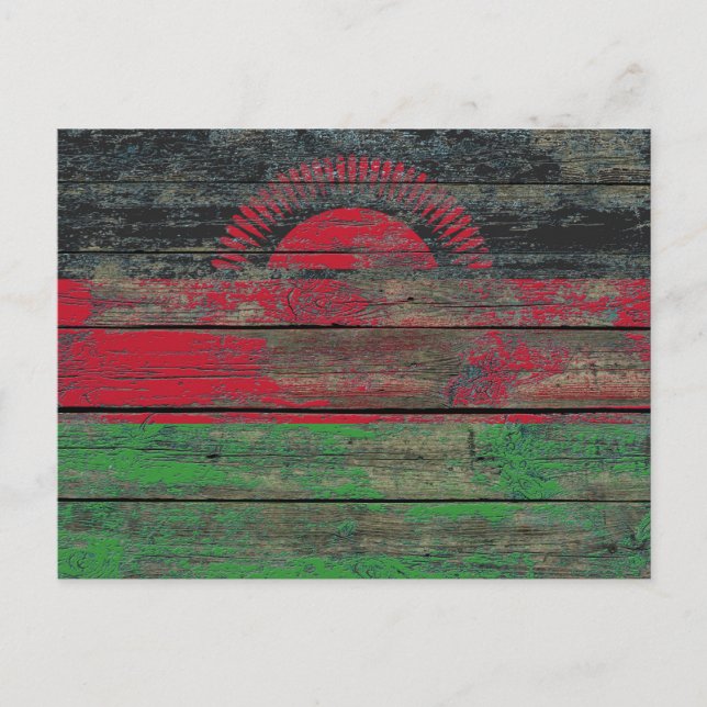 Malawi Flag on Rough Wood Boards Effect Postcard (Front)