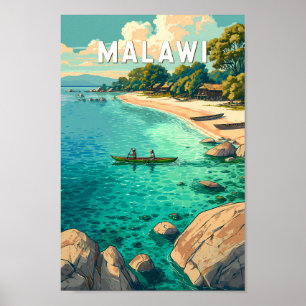 Malawi Illustration Travel Art Vintage Poster