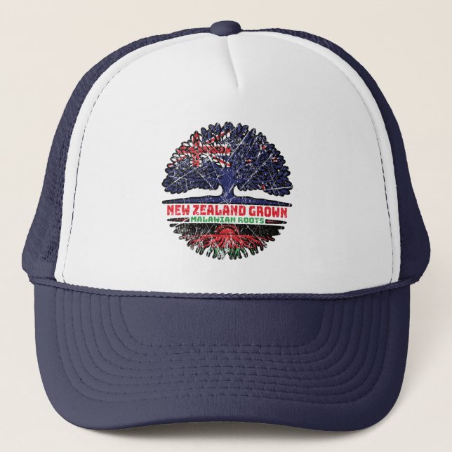 Malawi Malawian New Zealander New Zealand Tree Trucker Hat (Front)