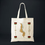 Malawi Map   Flags Bag<br><div class="desc">This design features a Malawian map surrounded by a decorative trim incorporating the national flag.
The design is available on a variety of bag styles and colours.
You may add your own text/graphics using the 'Customise it!' feature.





© 2010 FlagAndMap.
Map derived from images at: http://www.lib.utexas.edu/maps/</div>