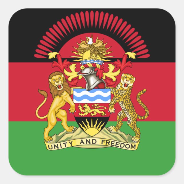 Malawian Flag & Coat of Arms, Flag of Malawi Square Sticker (Front)