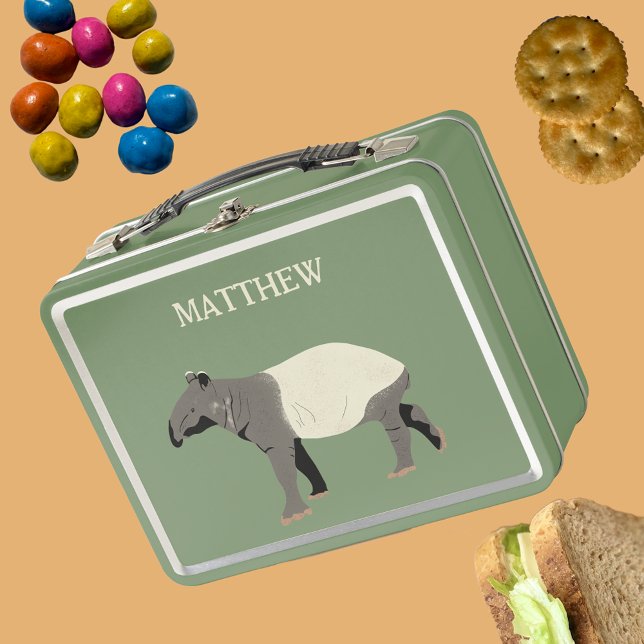 Malayan Tapir Animal Illustration Personalised Metal Lunch Box (Creator Uploaded)