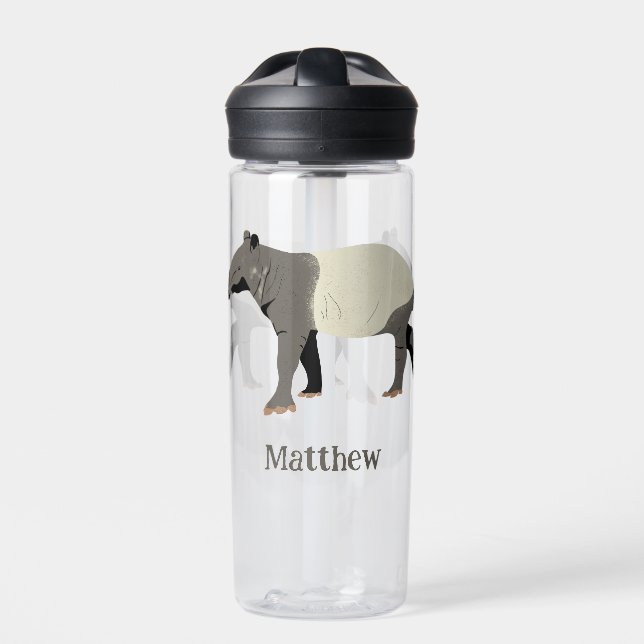 Malayan Tapir Animal Illustration Personalised Water Bottle (Front)