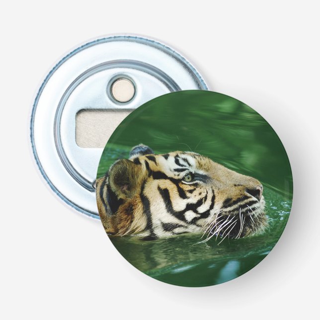 Malayan Tiger Swimming Headshot Bottle Opener (Front)