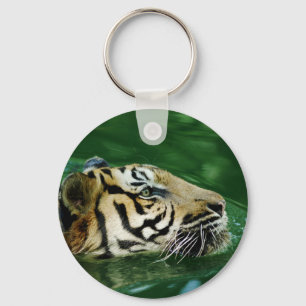 Malayan Tiger Swimming Headshot Key Ring