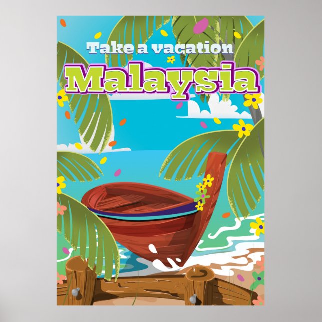 Malaysia cartoon travel poster art. (Front)