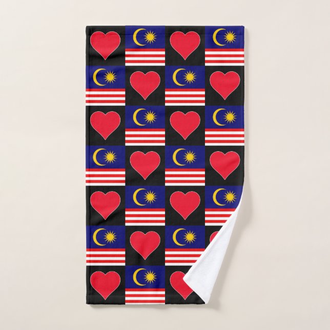 Malaysia Flag and Heart Pattern Malaysian Pride Hand Towel (Hand Towel)