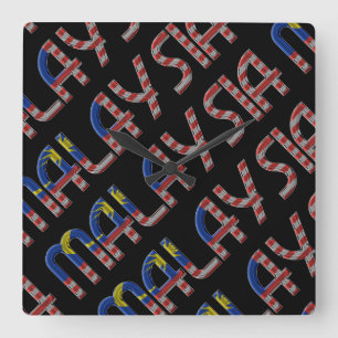 Malaysia Flag Colours Typography Southeast Asia Square Wall Clock