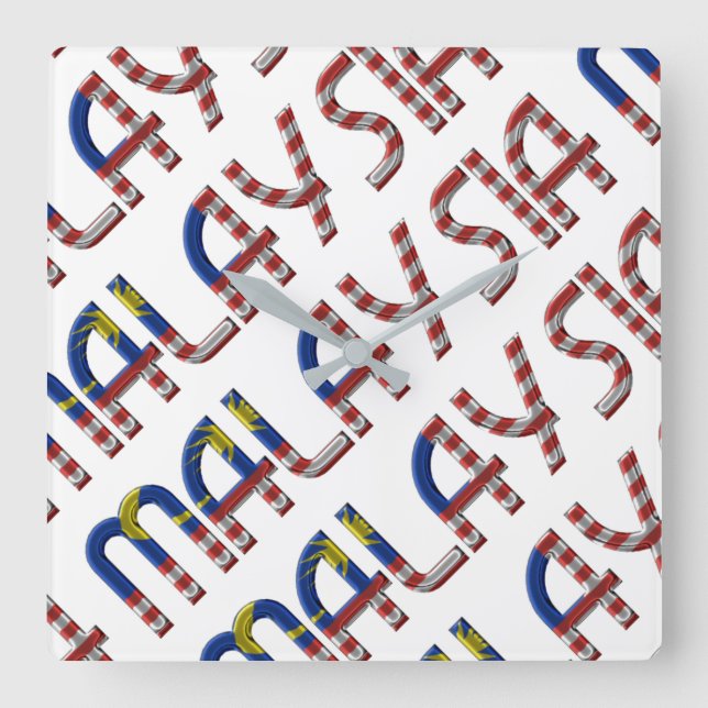 Malaysia Flag Colours Typography Southeast Asia Square Wall Clock (Front)