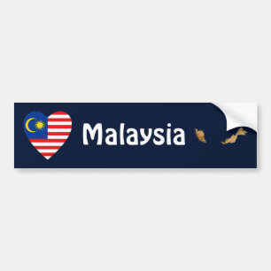 Malaysia Flag Heart + Map Bumper Sticker