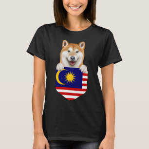 Malaysia Flag Shiba Inu Dog In Pocket T-Shirt