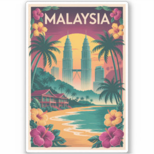 Malaysia Landscape Illustration Travel Art Vintage